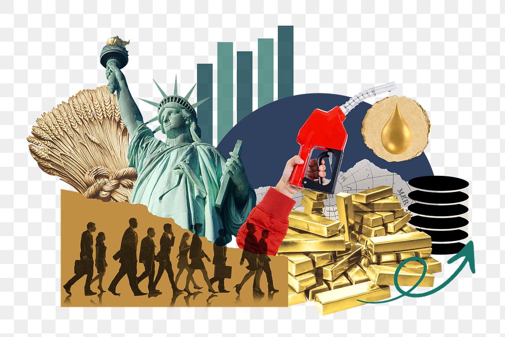 PNG American economic growth, commodity market collage, transparent background