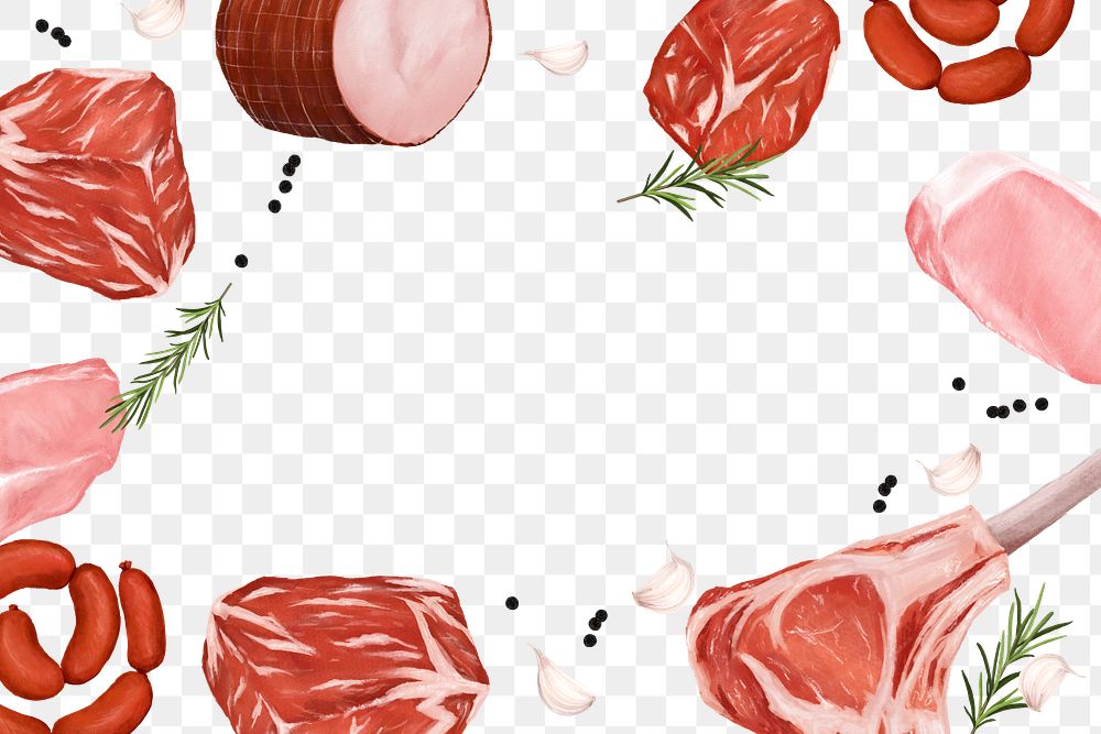 Butchery meat png frame, food illustration, transparent background