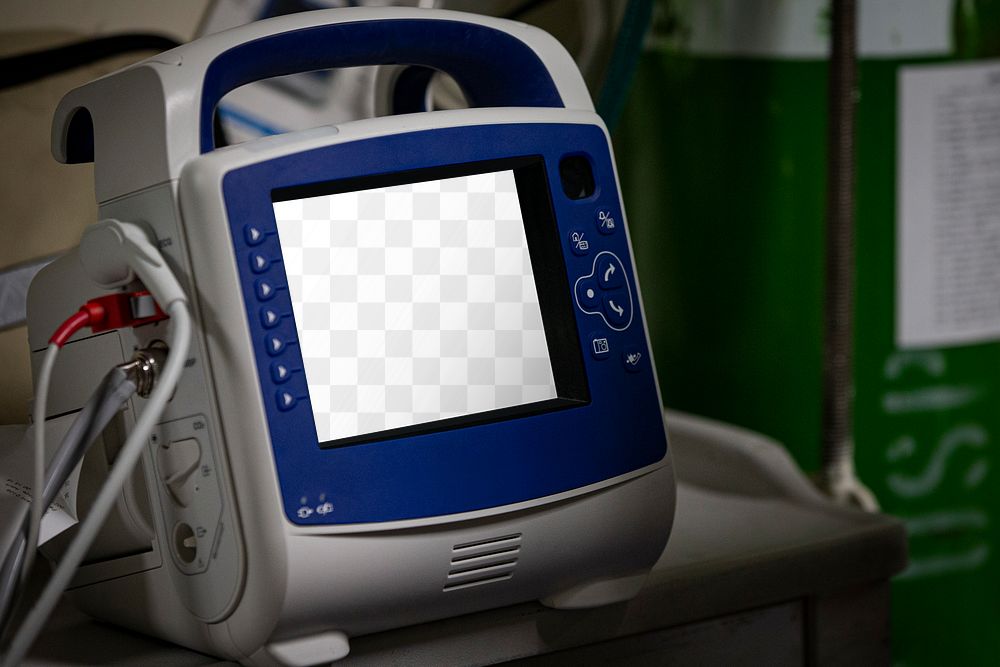 Airworthy defibrillator png screen mockup, medical equipment, transparent design
