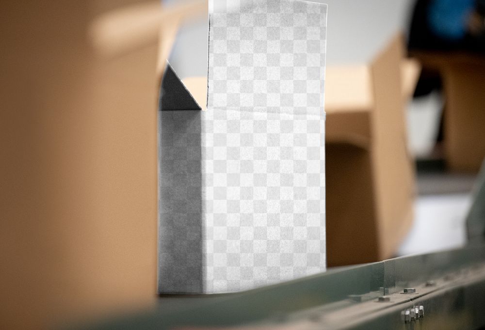 Product box png mockup, realistic packaging, transparent design