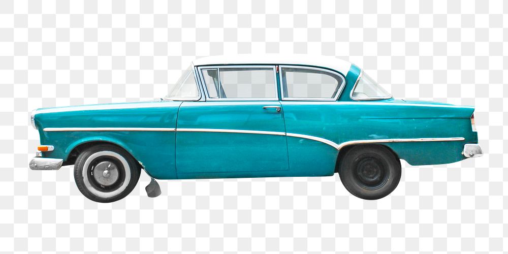 Png blue vintage car, isolated object , transparent background