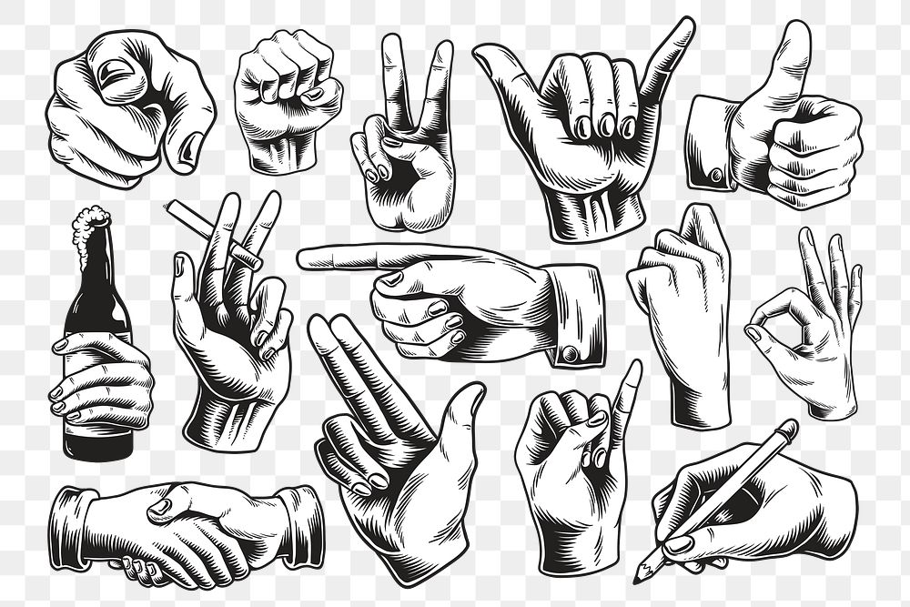 PNG hand gesture illustration set, transparent background