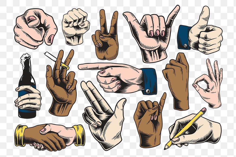PNG hand gesture illustration set, transparent background