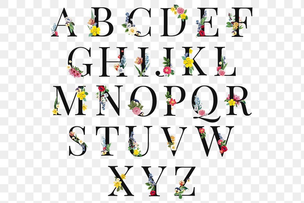 PNG floral alphabet set, transparent background