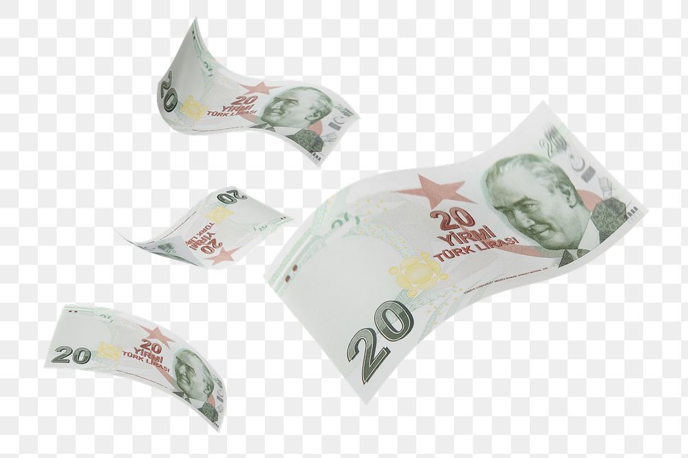 Png 20 Turkish lira bank notes, transparent background