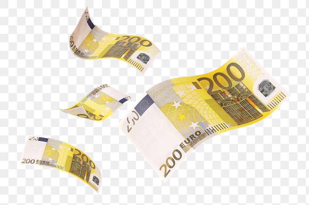 Png 200 Euros bank notes, transparent background