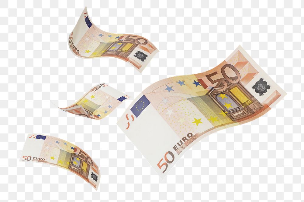 Png 50 Euros bank notes, transparent background