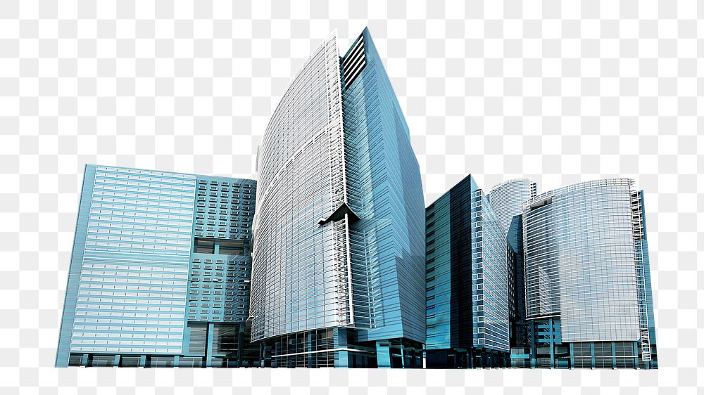 Png high rise blue skyscrapers, transparent background