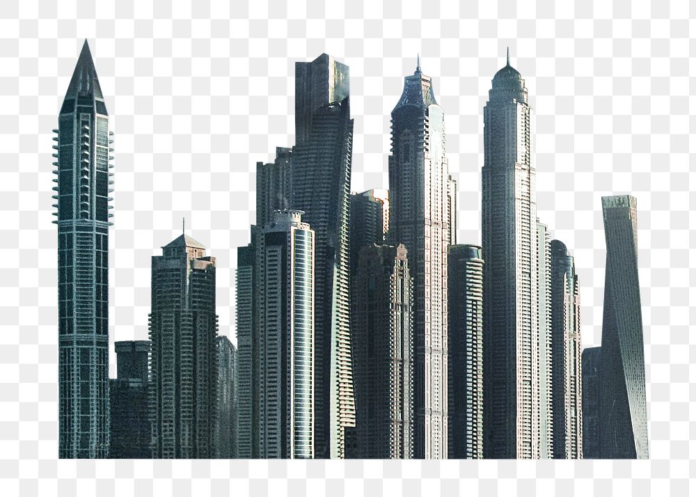 Png Dubai grey skyscrapers in UAE, transparent background