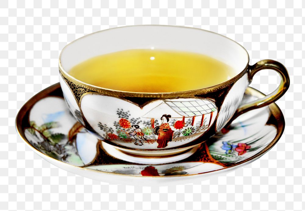 PNG antique asian tea cup collage element, transparent background