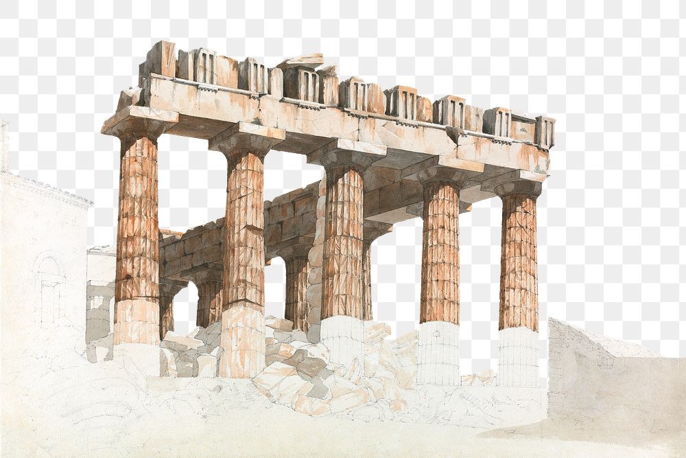 The Parthenon png architecture watercolor, transparent background. Remixed by rawpixel.