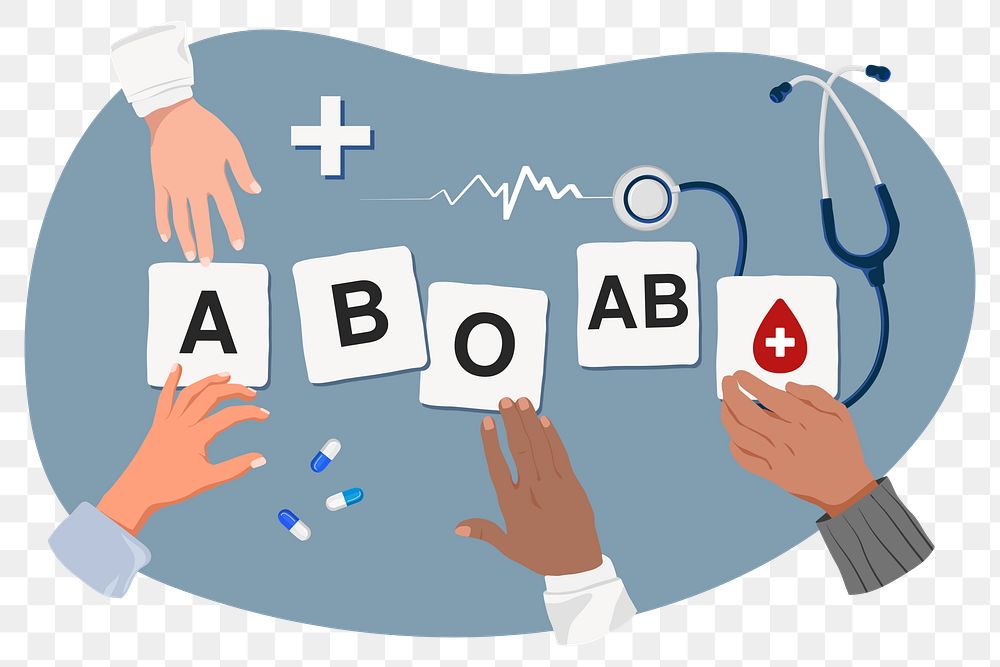 Blood types png diverse hands, health & wellness remix, transparent background