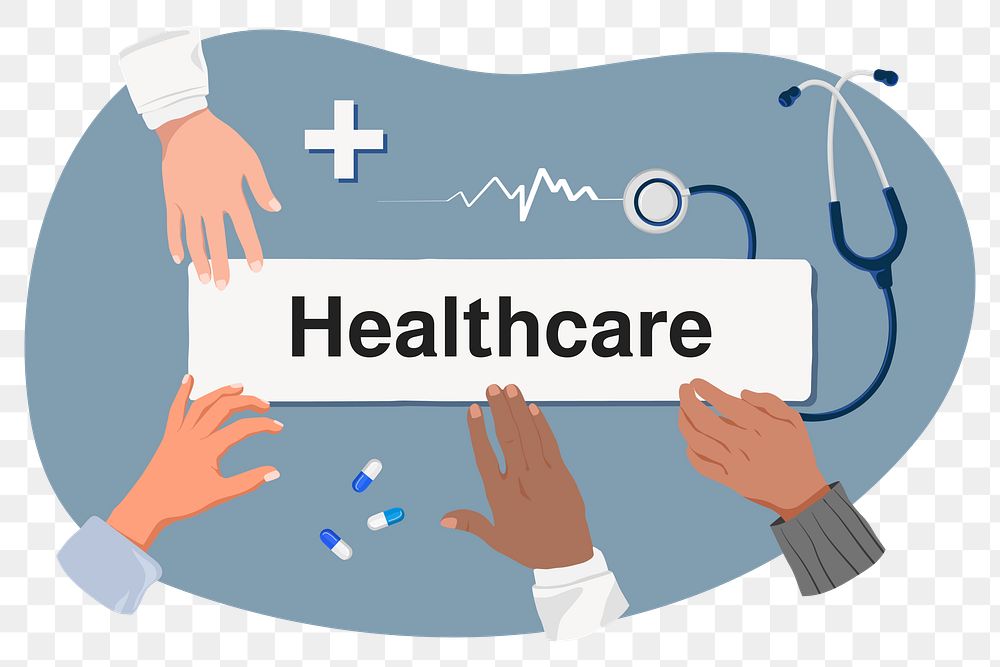 Healthcare png diverse hands, health & wellness remix, transparent background