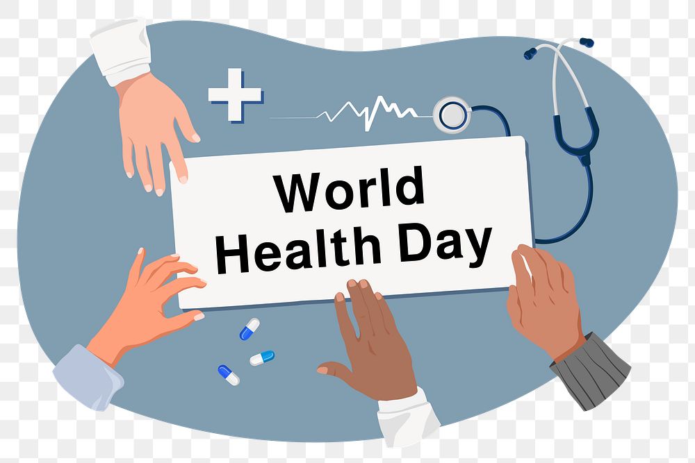 World Health Day png diverse hands, health & wellness remix, transparent background