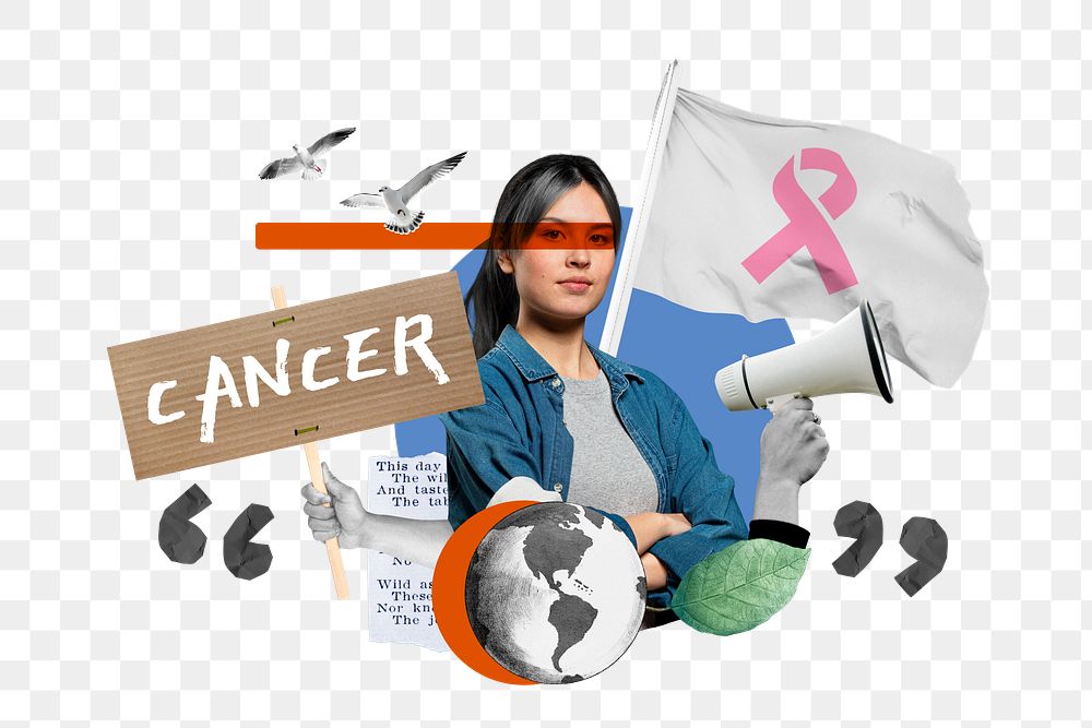 Cancer word png, women's health protest remix, transparent background
