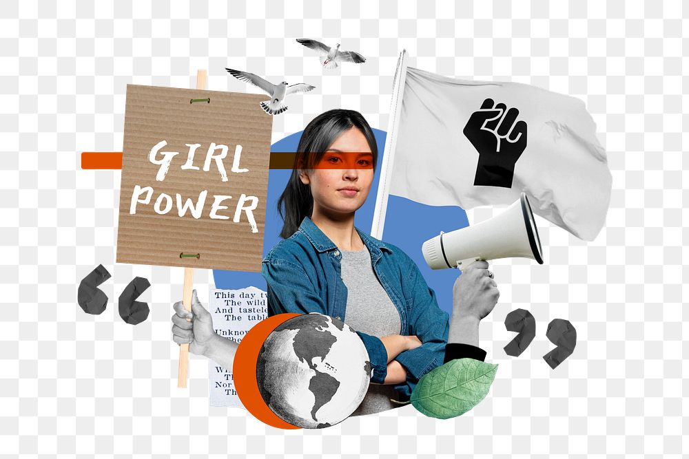 Girl power png, equal rights protest remix, transparent background