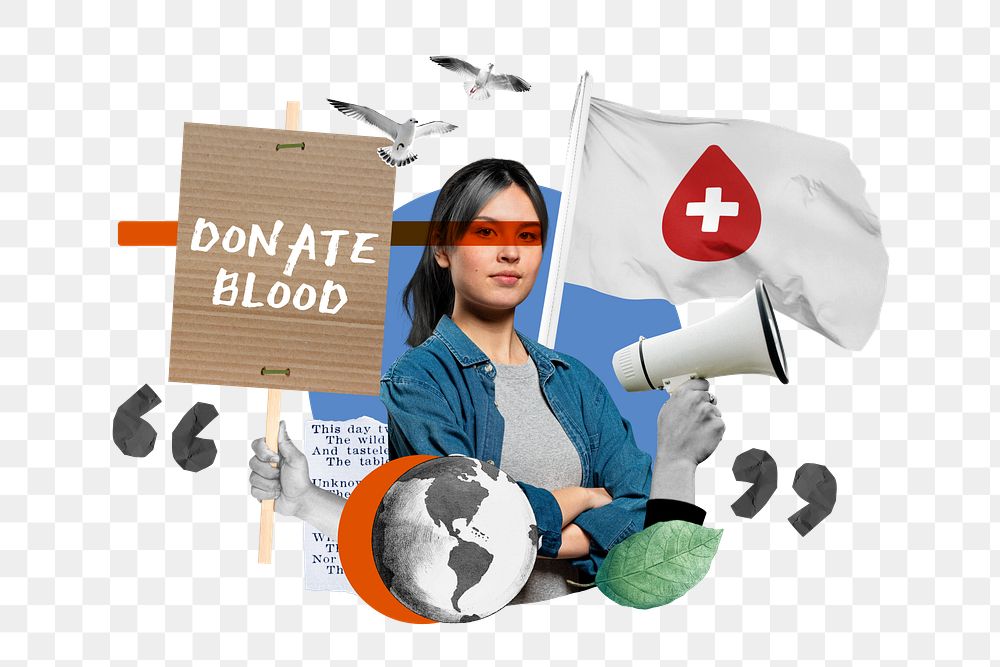 Donate blood word png, charity campaign remix, transparent background