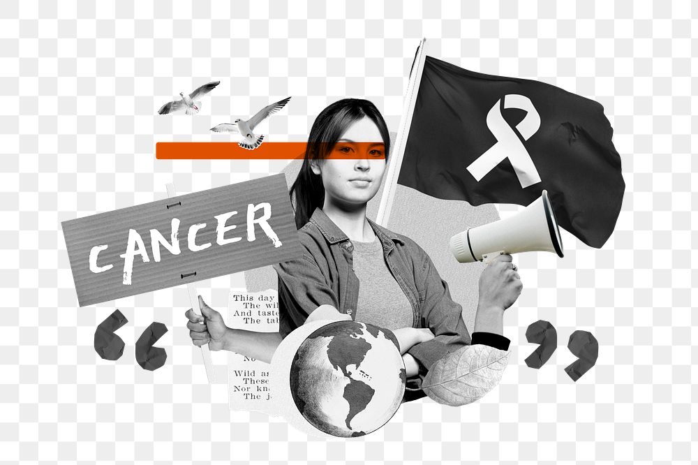 Cancer word png, women's health protest remix, transparent background