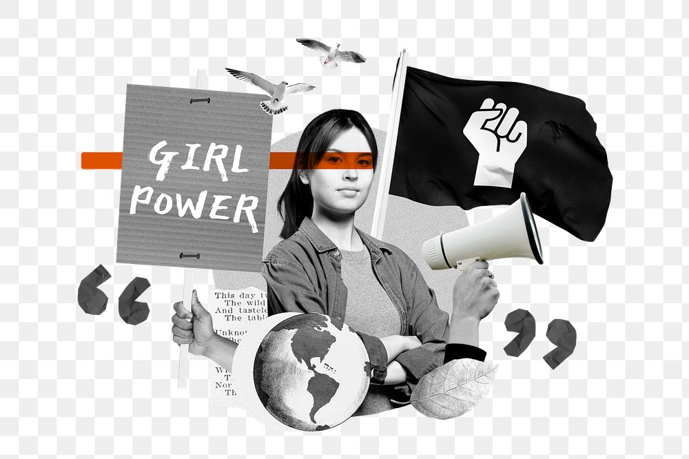 Girl power png, equal rights protest remix, transparent background