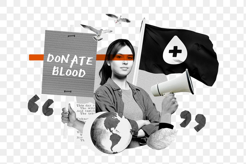 Donate blood word png, charity campaign remix, transparent background