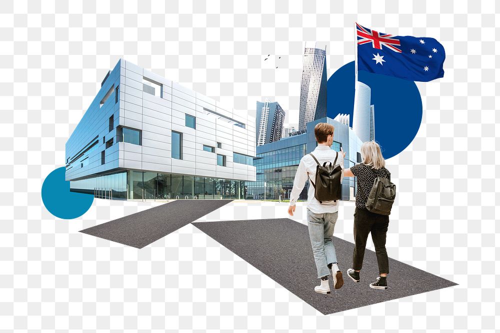 PNG Study in Australia, education photo collage, transparent background