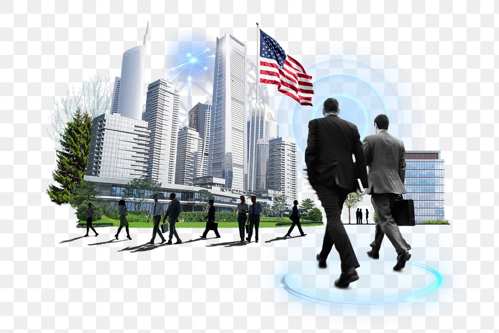 American corporate png, business photo collage, transparent background