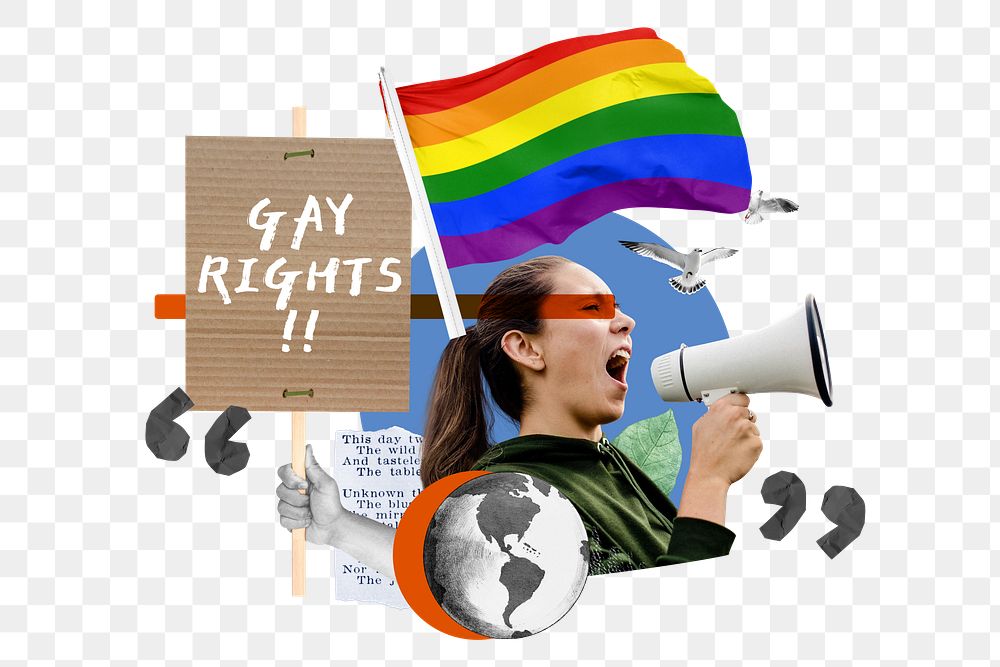 Gay rights png, gender equality protest remix, transparent background