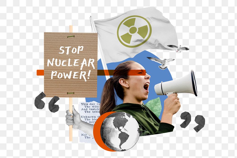 Stop nuclear power png, environmental protest remix, transparent background