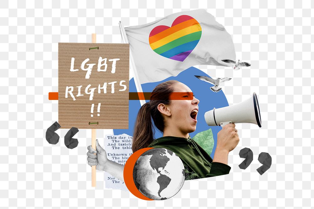 LGBT rights png, gender equality protest remix, transparent background