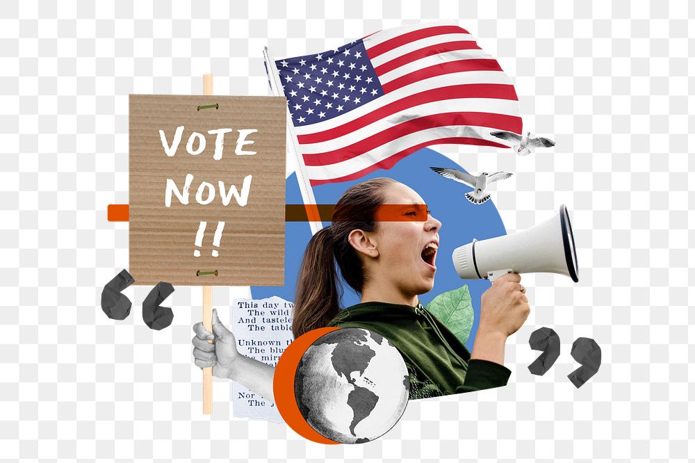 Vote now png, American election campaign remix, transparent background