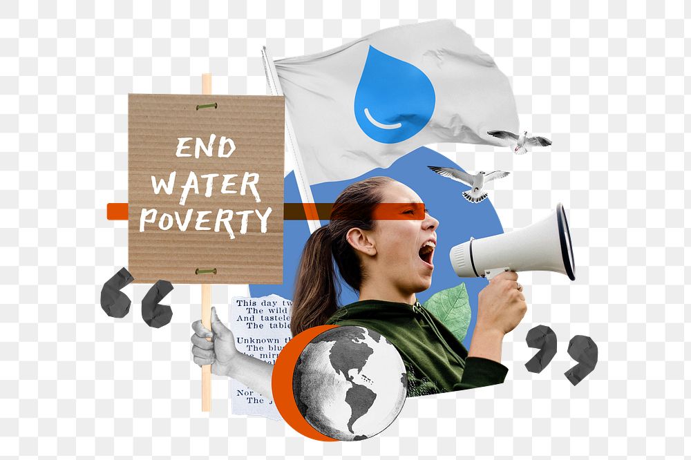 End water poverty png, peaceful protest remix, transparent background