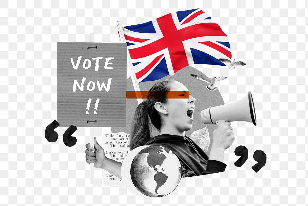 Vote now png, UK election campaign remix, transparent background