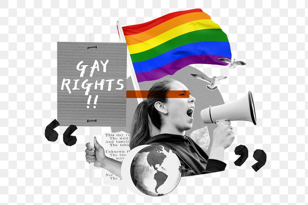 Gay rights png, gender equality protest remix, transparent background