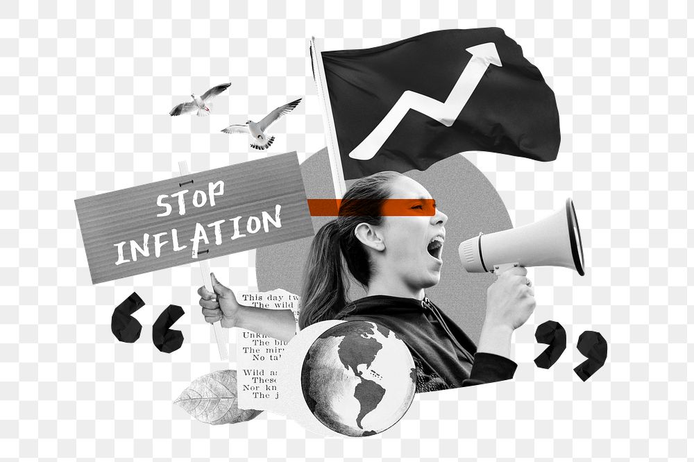 Stop inflation png, economic protest remix, transparent background