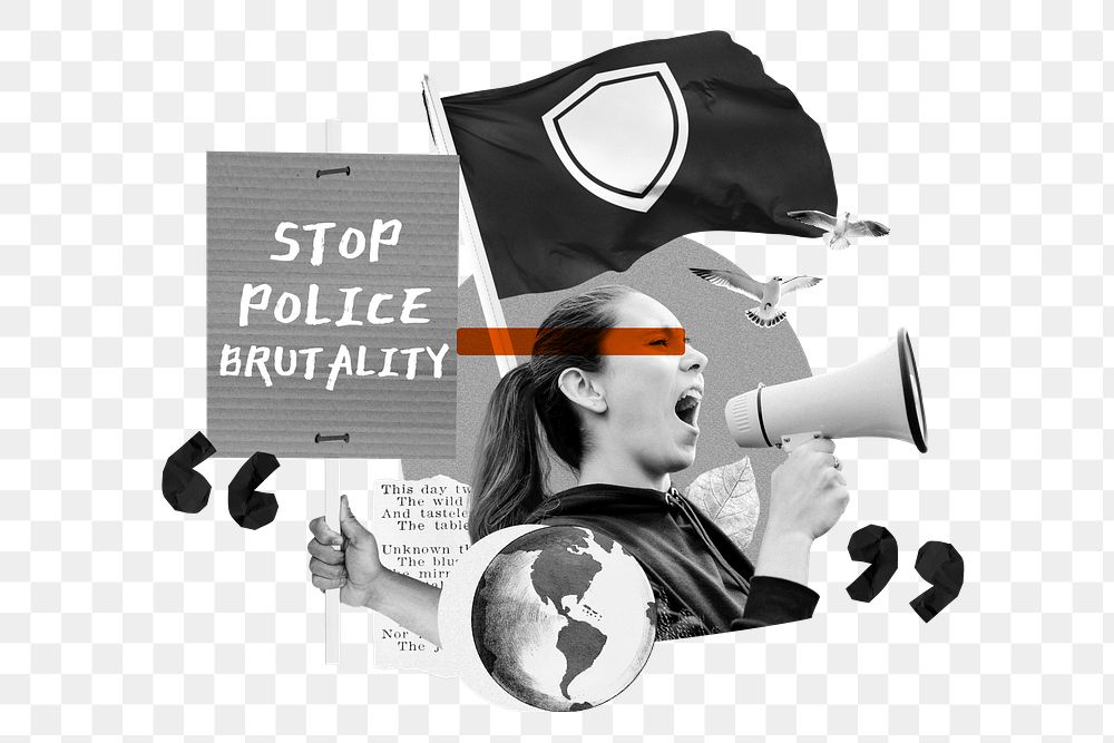 Stop police brutality png, woman protesting remix, transparent background