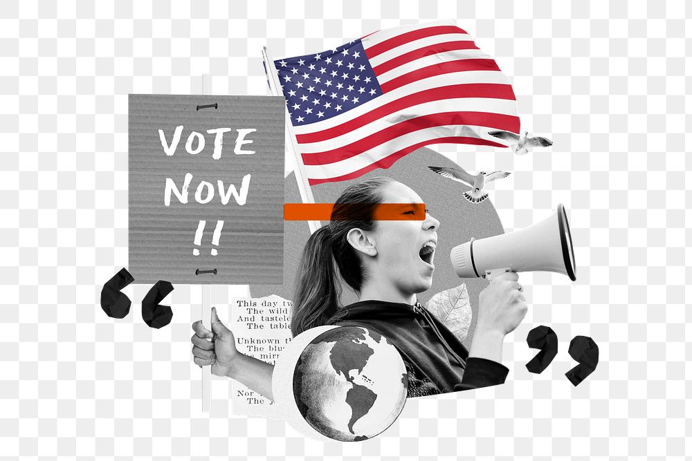 Vote now png, American election campaign remix, transparent background
