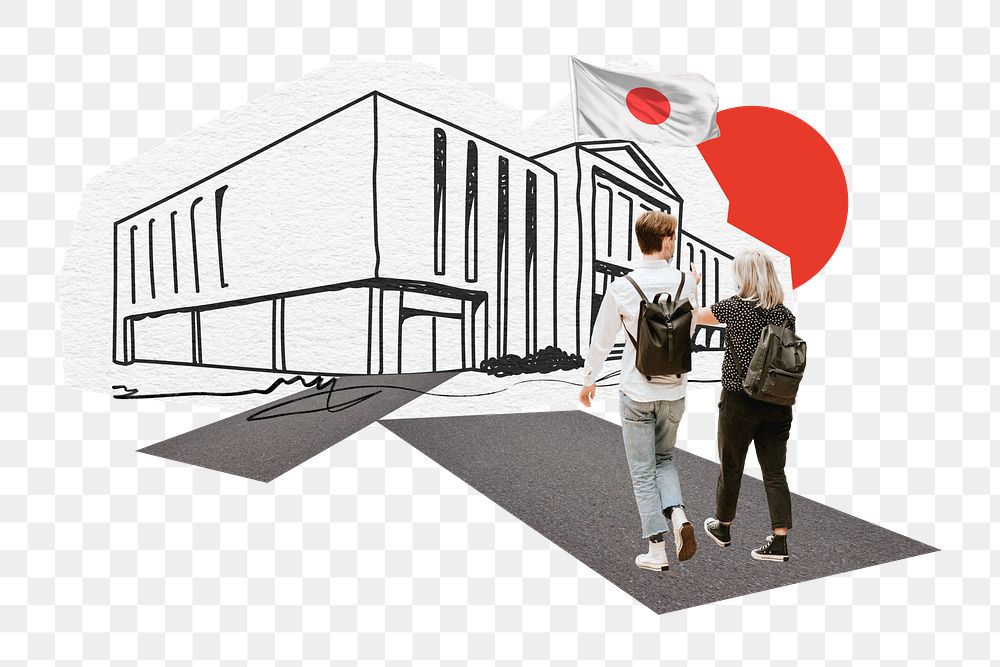 PNG Study in Japan, education line art collage, transparent background