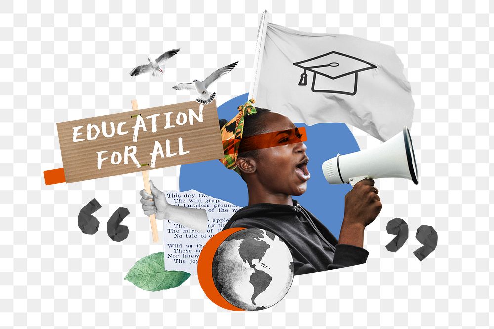 Education for all png, equal rights protest remix, transparent background