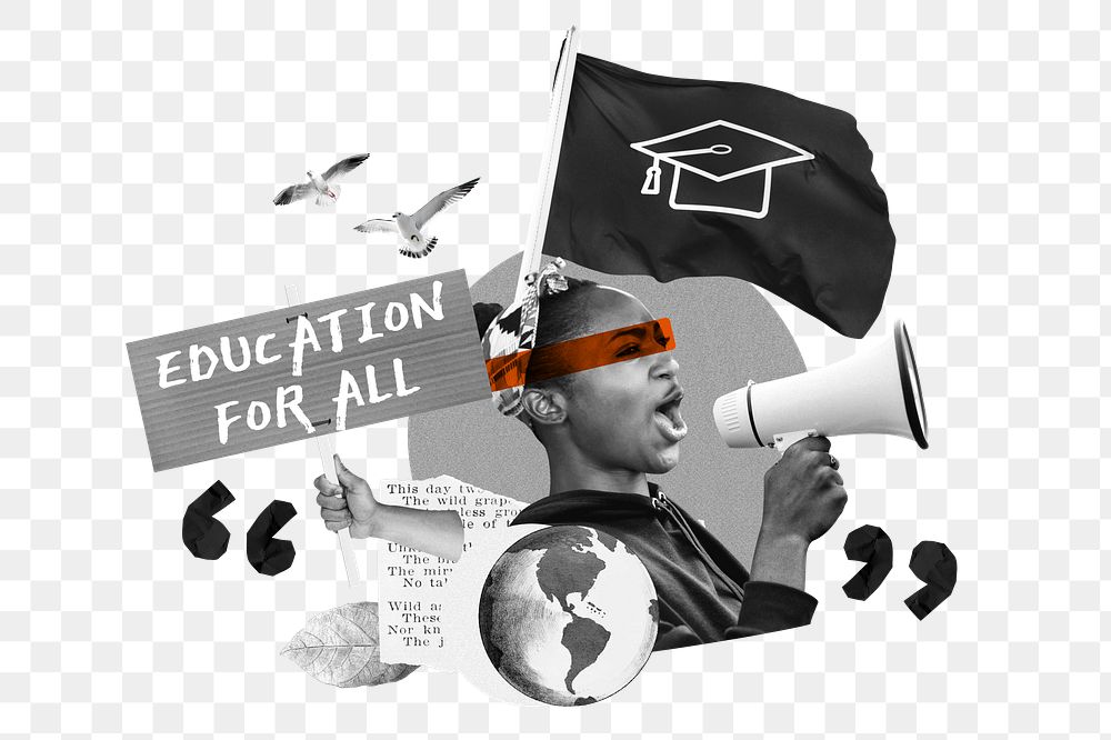 Education for all png, equal rights protest remix, transparent background