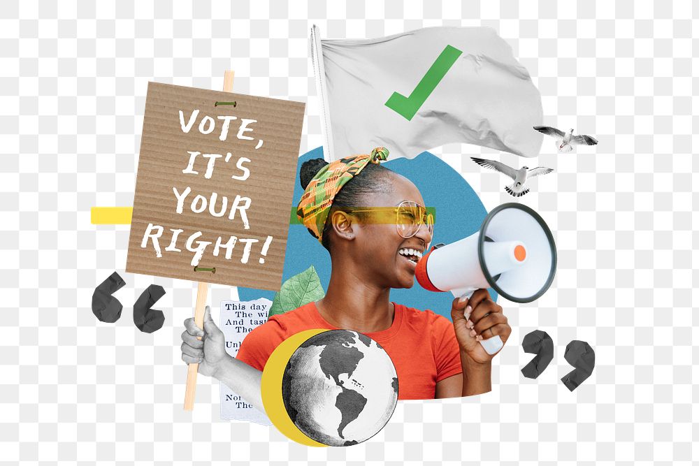 Voting rights png, election encouragement remix, transparent background