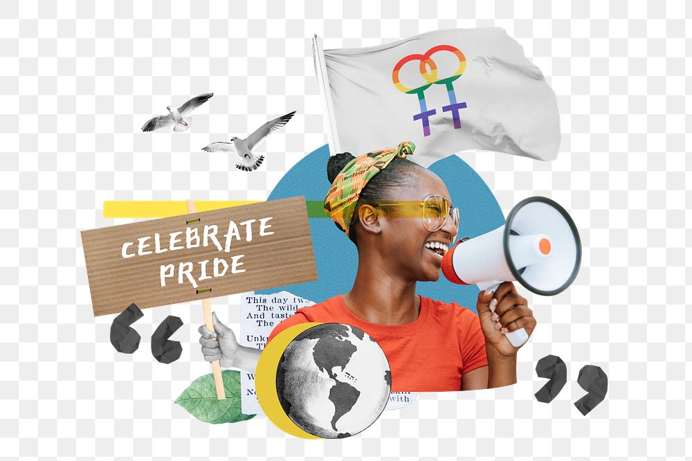 Celebrate pride png, gender equality protest remix, transparent background