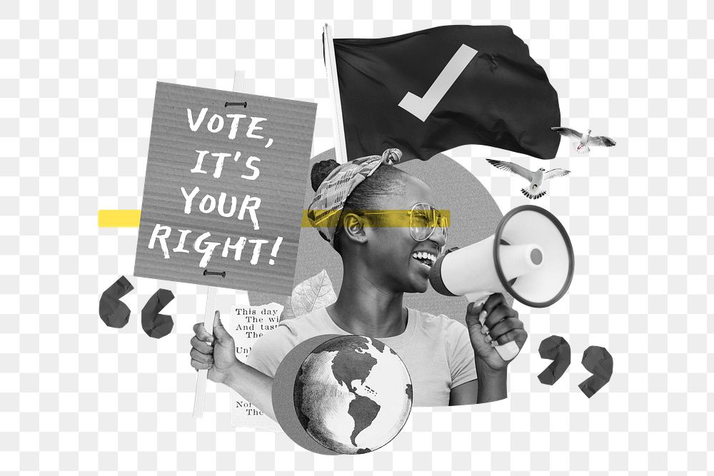Voting rights png, election encouragement remix, transparent background