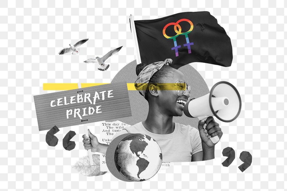 Celebrate pride png, gender equality protest remix, transparent background