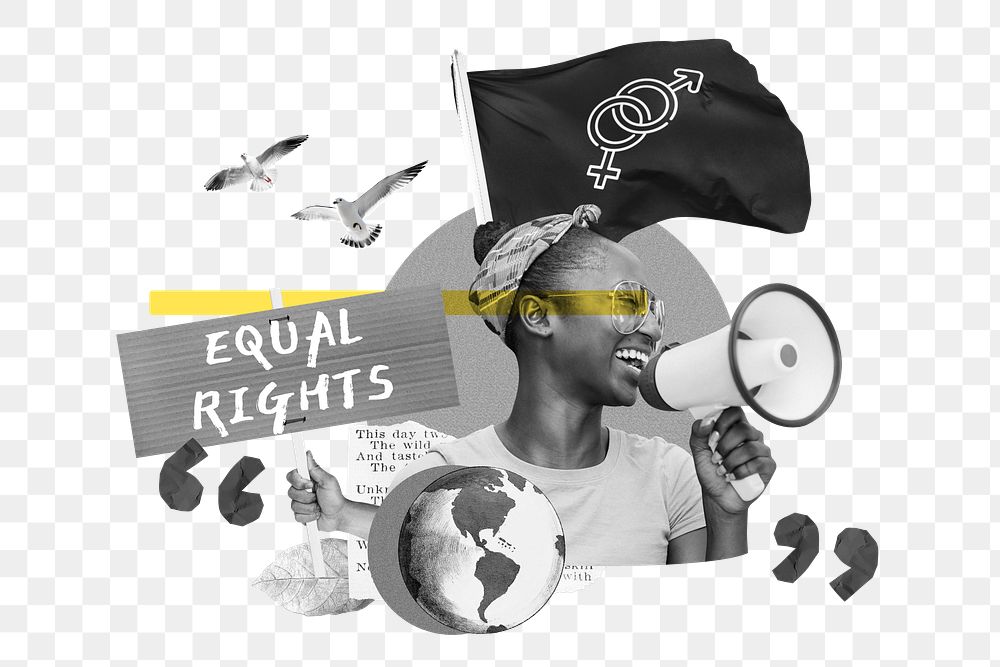 Equal rights png, gender equality protest remix, transparent background