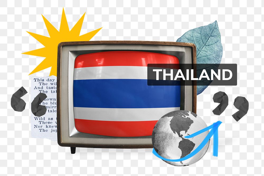 Thailand png, TV news collage illustration, transparent background