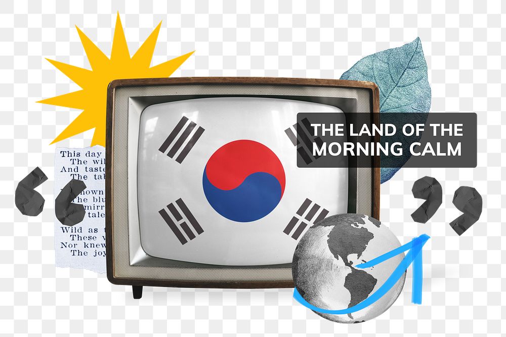 PNG the land of the morning calm, TV news collage illustration, transparent background