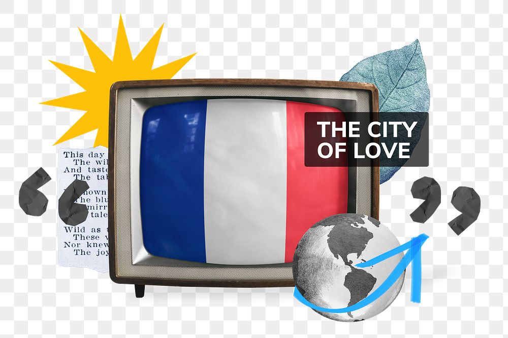 PNG the city of love, TV news collage illustration, transparent background