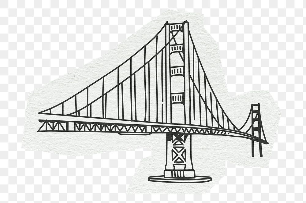 PNG Golden Gate Bridge, famous location, line art illustration, transparent background
