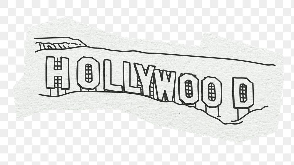 PNG Hollywood sign, famous location, line art illustration, transparent background
