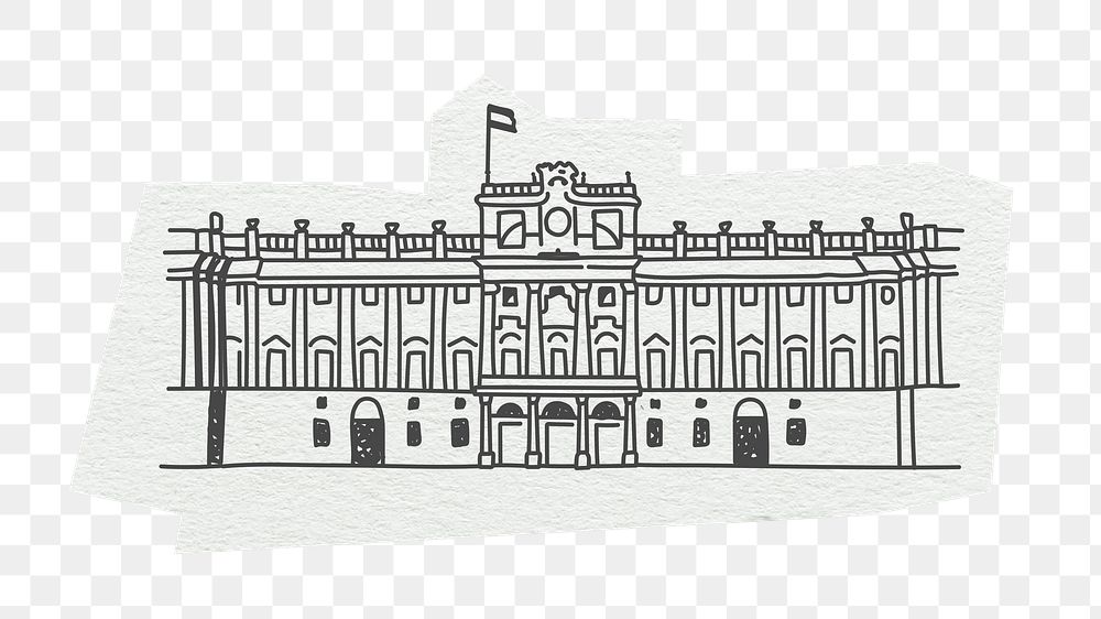 PNG Royal Palace of Madrid, line art illustration, transparent background